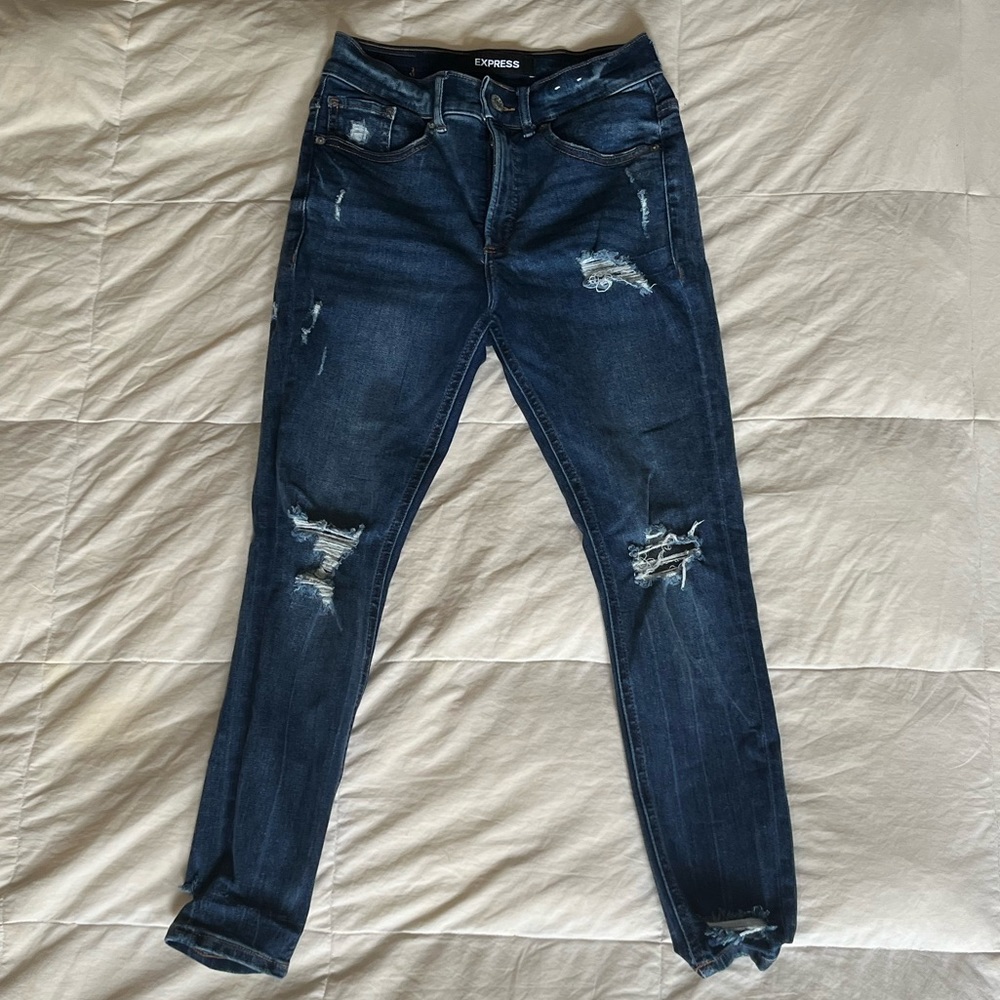 High Rise Dark Wash Ripped Jeggings